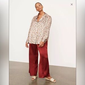 Vince Pomegranate Relaxed Long Sleeve Silk Button Down Shirt Blouse, Large NWT